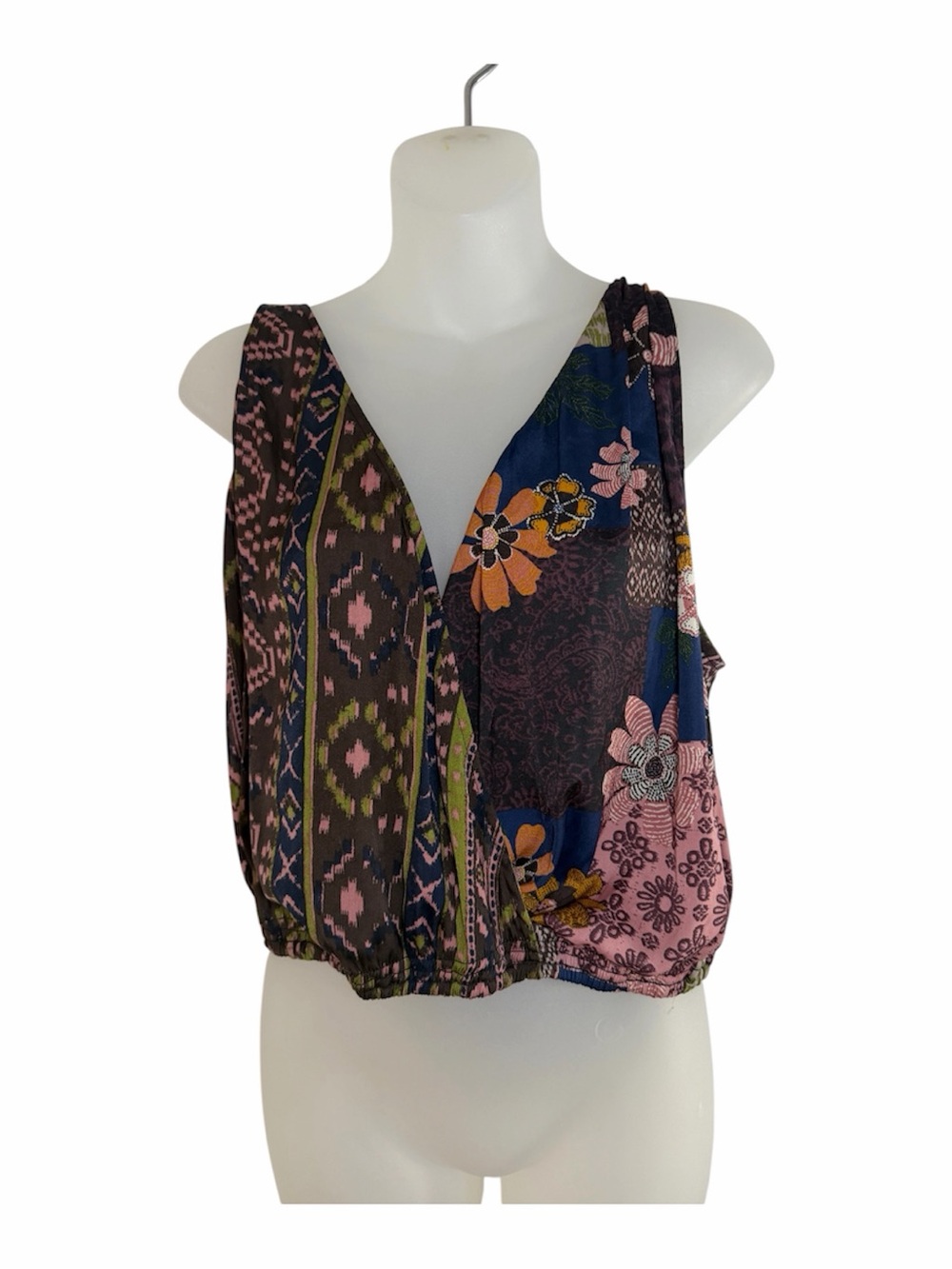 Free People Bellini Patchwork Tank Black Combo Boho Wrap Cami Top S